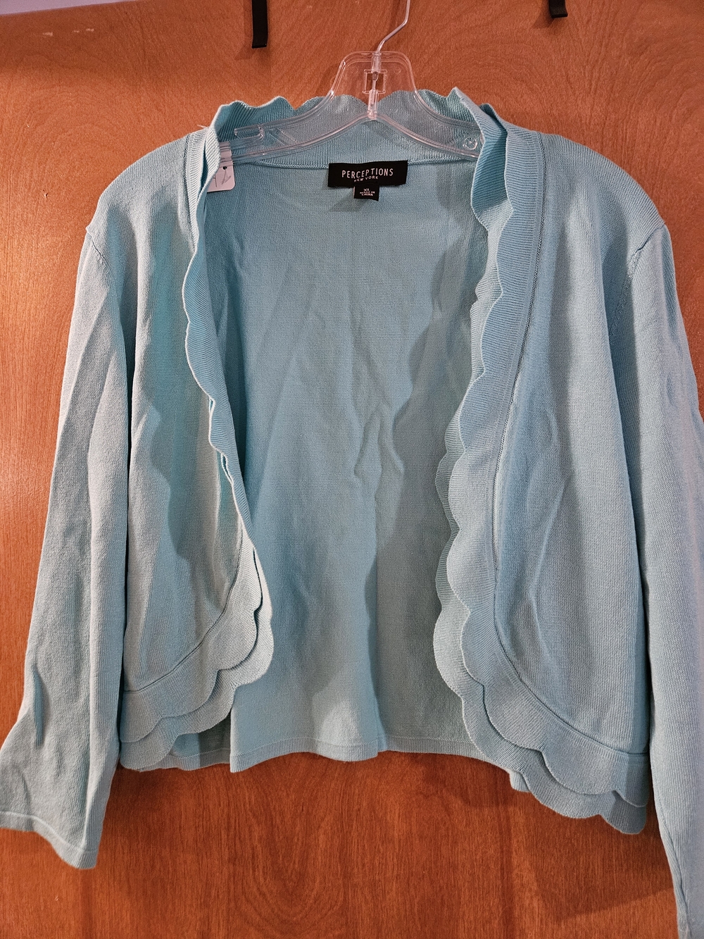 Perceptions Women's Scalloped Open-Front Cardigan - Light Aqua
